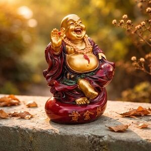 Elegant Gold and Red Buddha Sculpture